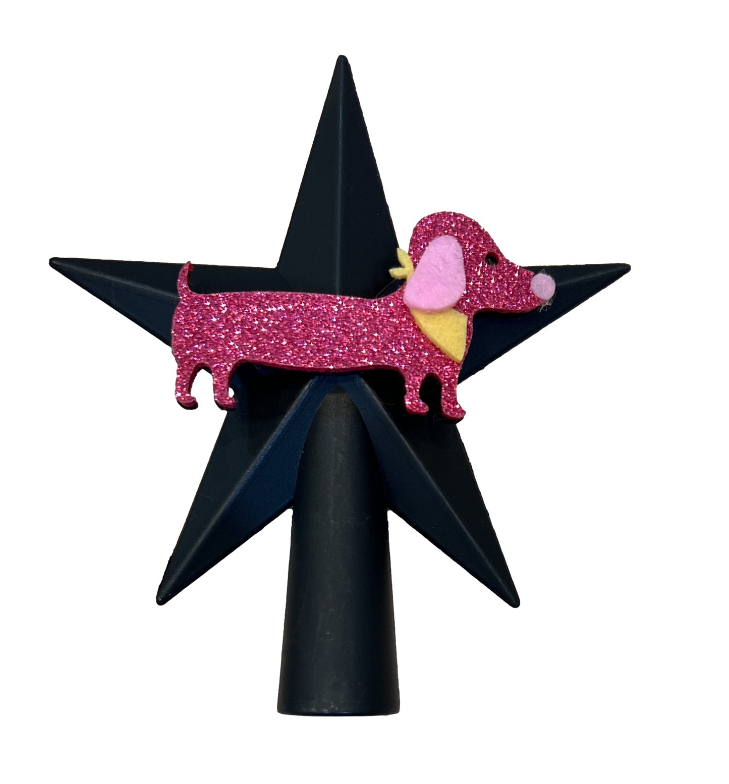 6" Black/Pink Dachshund Star Mini Tree Topper