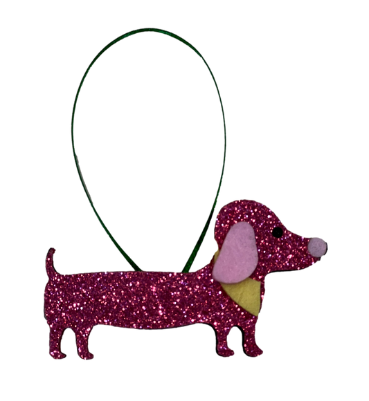 Pink Sparkly Dachshund Mini Tree Ornament