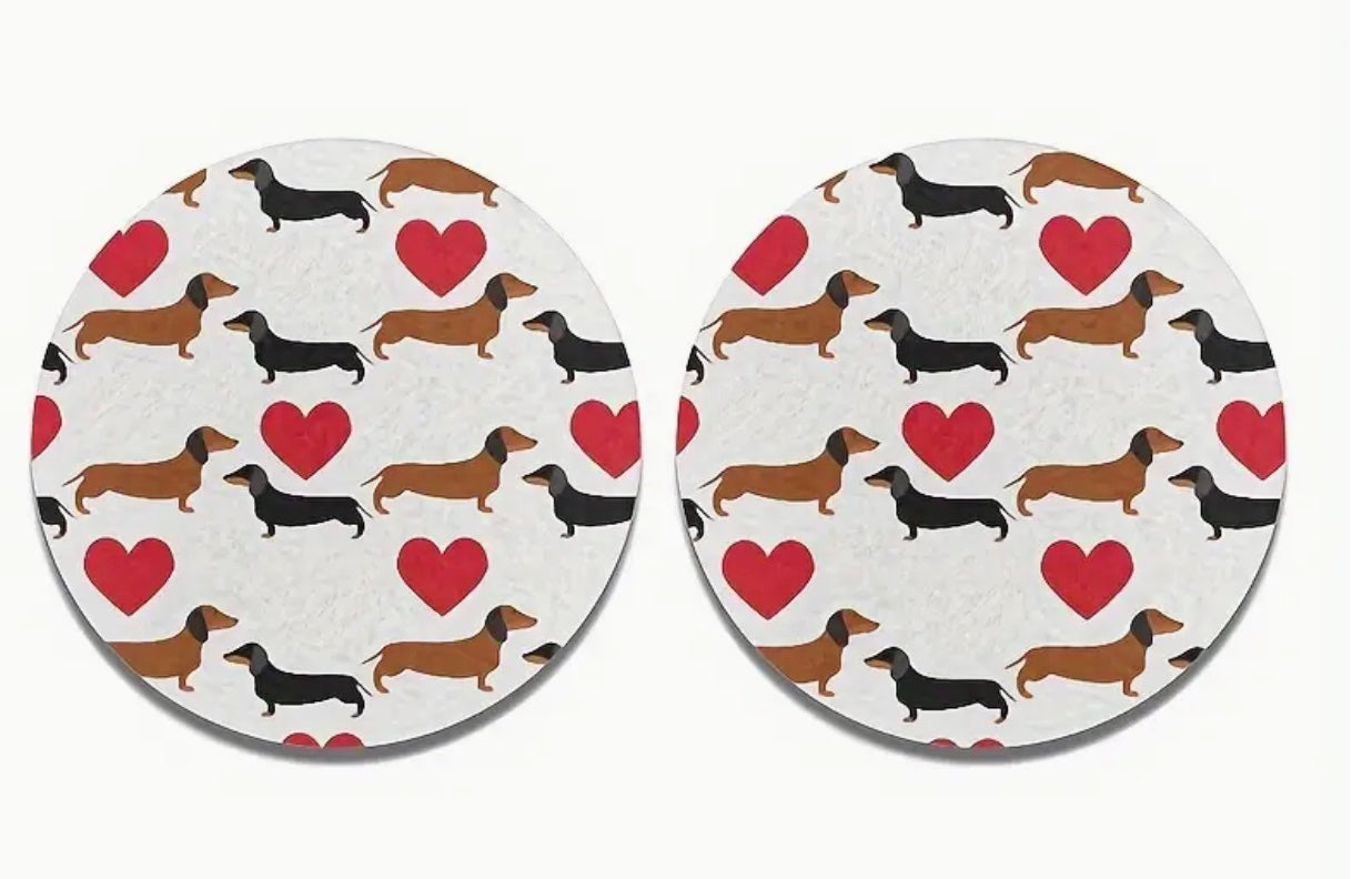 Dachshund Print Cup Holder Car Coasters