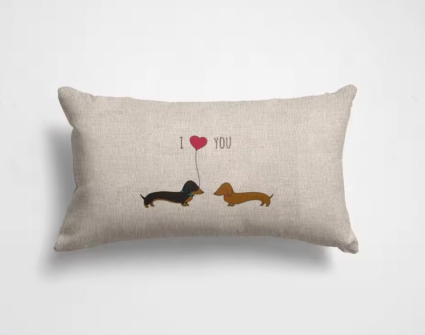 I Love You Dachshund Design Pillow Cover