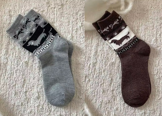 Winter Fair Isle Dachshund Socks