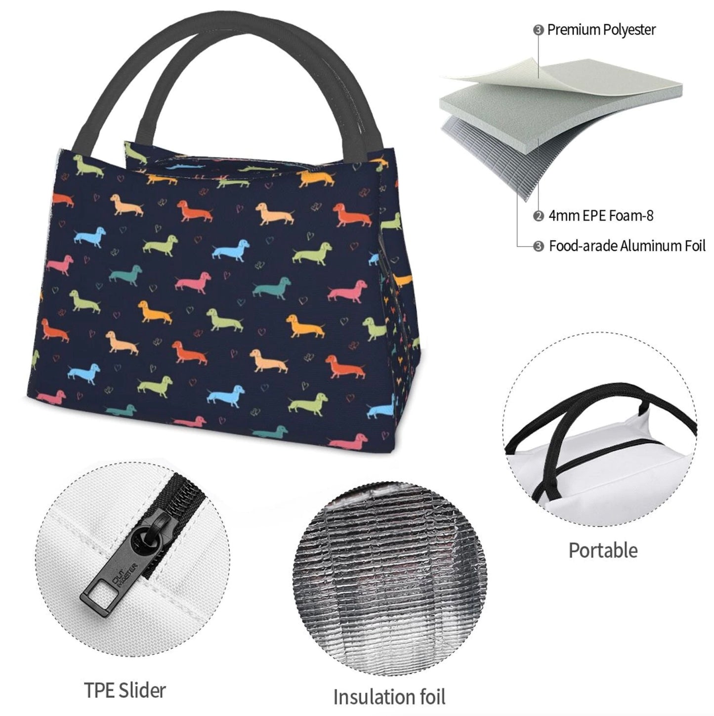 Black Multicolor Cooler Bag