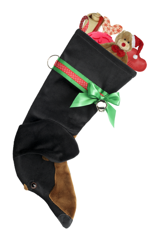 Dachshund Shaped Christmas Stocking - Black & Tan