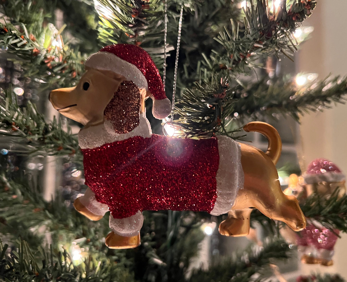 Mini Red Glitter Dachshund Ornament