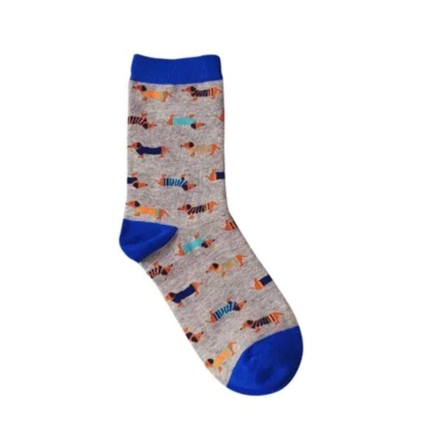 Blue Dachshund Crew Length Socks