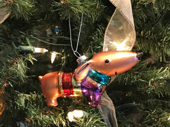 Vintage Chubby Sausage Dog Glass Ornament