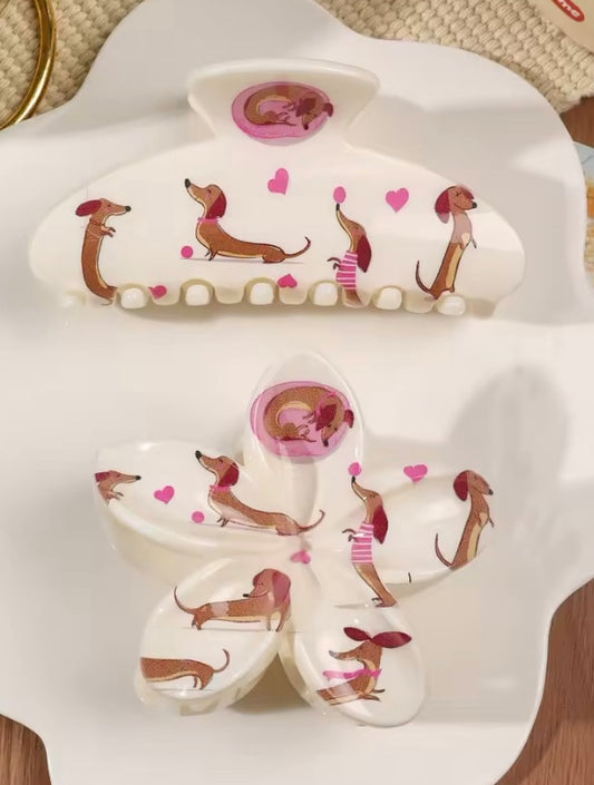 Two Piece Dachshund Love Hair Clips