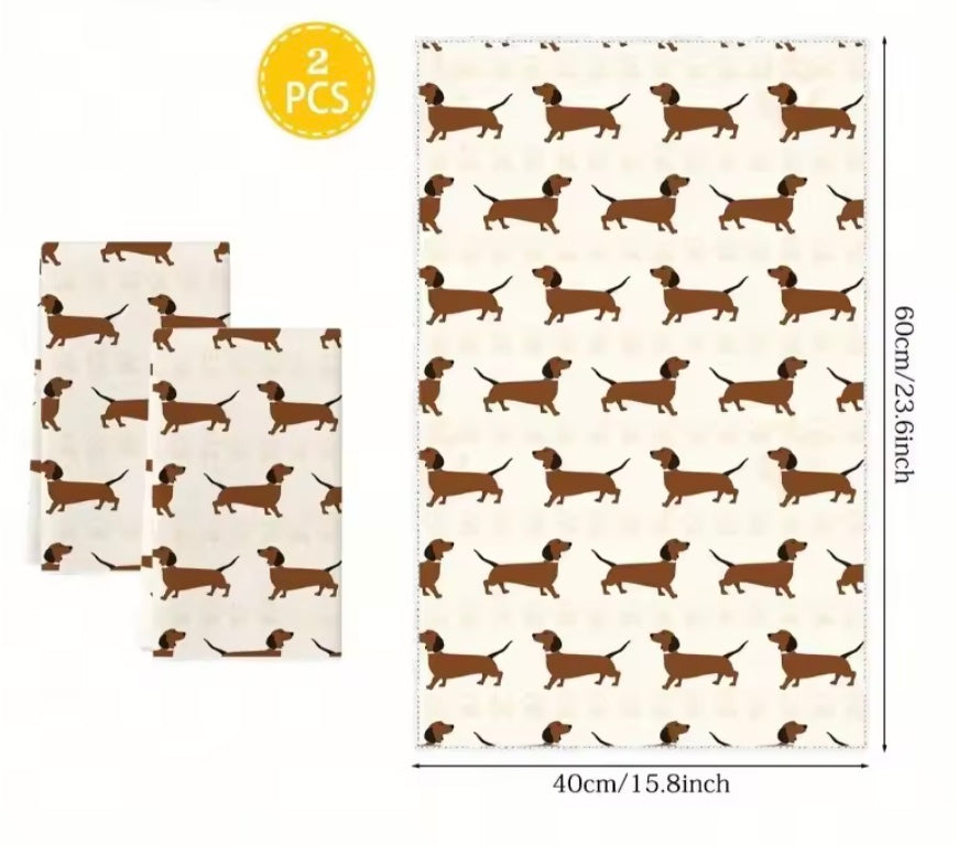 Set of 2 Dachshund Kitchen Towels