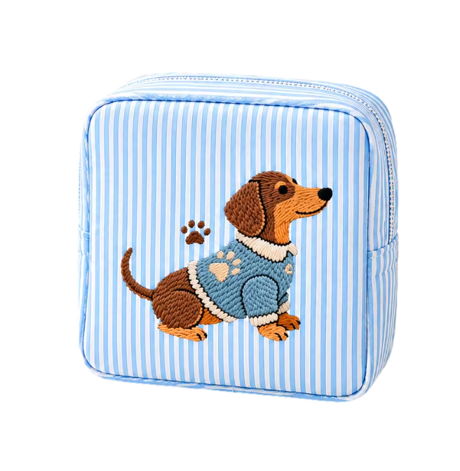 Striped Dachshund Cosmetic Bag