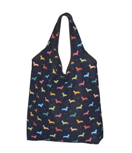 Black Multicolor Foldable Dachshund Shopping Bag