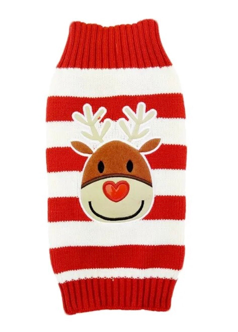 Red Stripe Reindeer Christmas Sweater