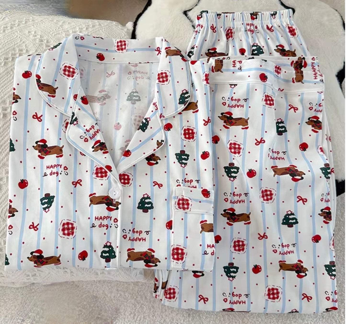 Santa Dachshund 3-Piece Pajama Set