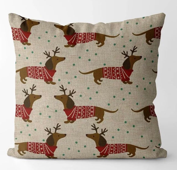 Reindeer Dachshund Throw Pillow Cover (Cover Only)