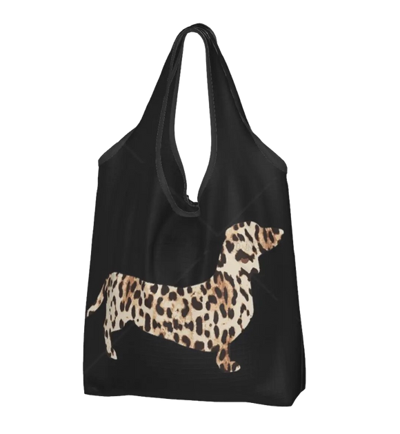 Leopard Foldable Dachshund Shopping Bag
