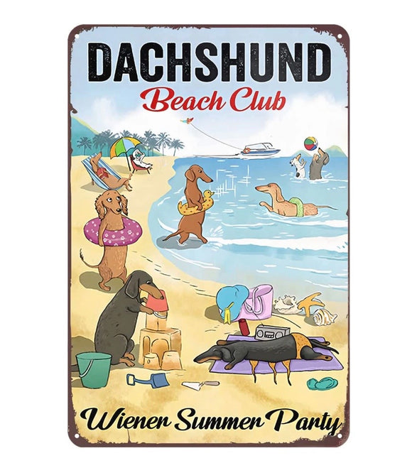 Dachshund Beach Club Retro Metal Sign