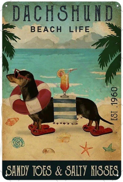 Retro Metal Sign - Dachshund Beach Life