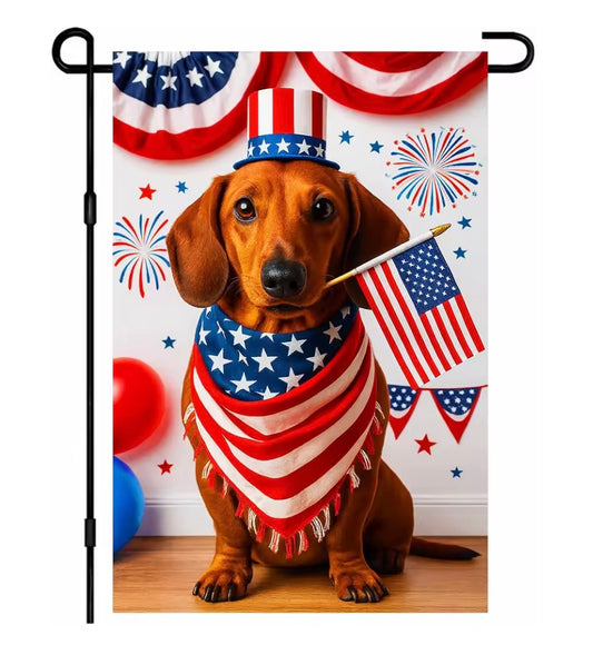 USA Dachshund Garden Flag