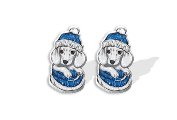 Blue Winter Dachshund Stud Earrings