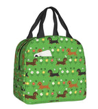 Green Dachshunds with Daisies Insulated Lunch Bag