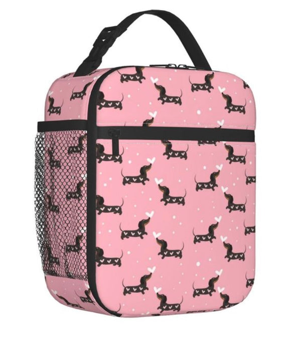 Pink Heart Dachshund Rectangular Insulated Lunch Bag