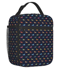 Black with Multicolor Dachshund Rectangular Insulated Lunch Bag