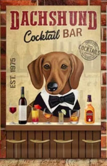 Dachshund Cocktail Bar Retro Metal Sign