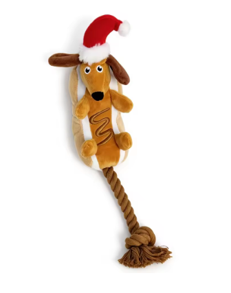 Holiday Hot Dog Squeaky Weenie Plush Dog Toy