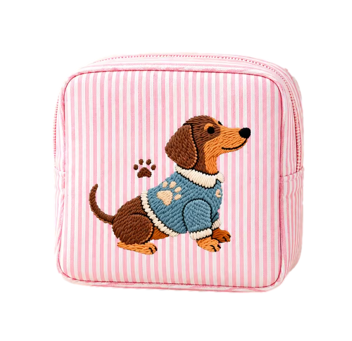 Striped Dachshund Cosmetic Bag