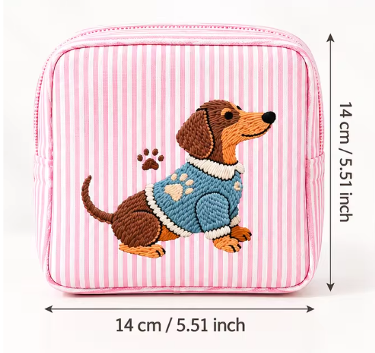 Striped Dachshund Cosmetic Bag
