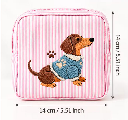 Striped Dachshund Cosmetic Bag