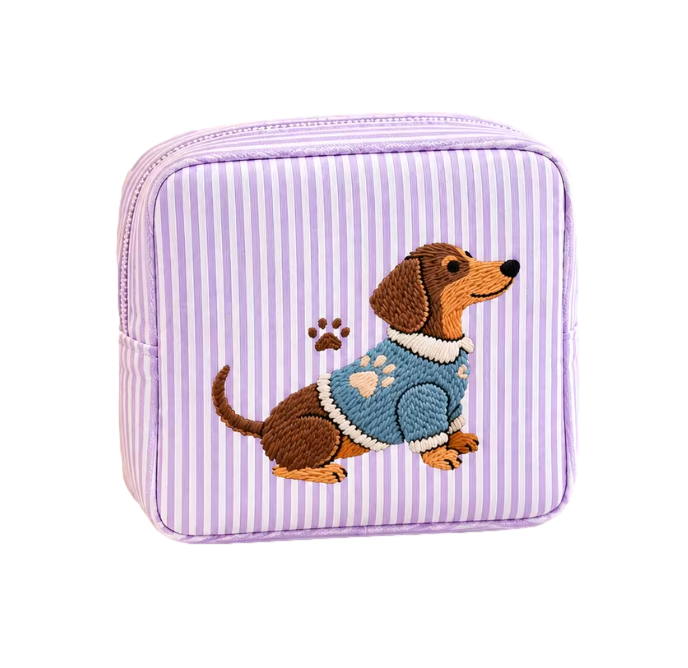 Striped Dachshund Cosmetic Bag