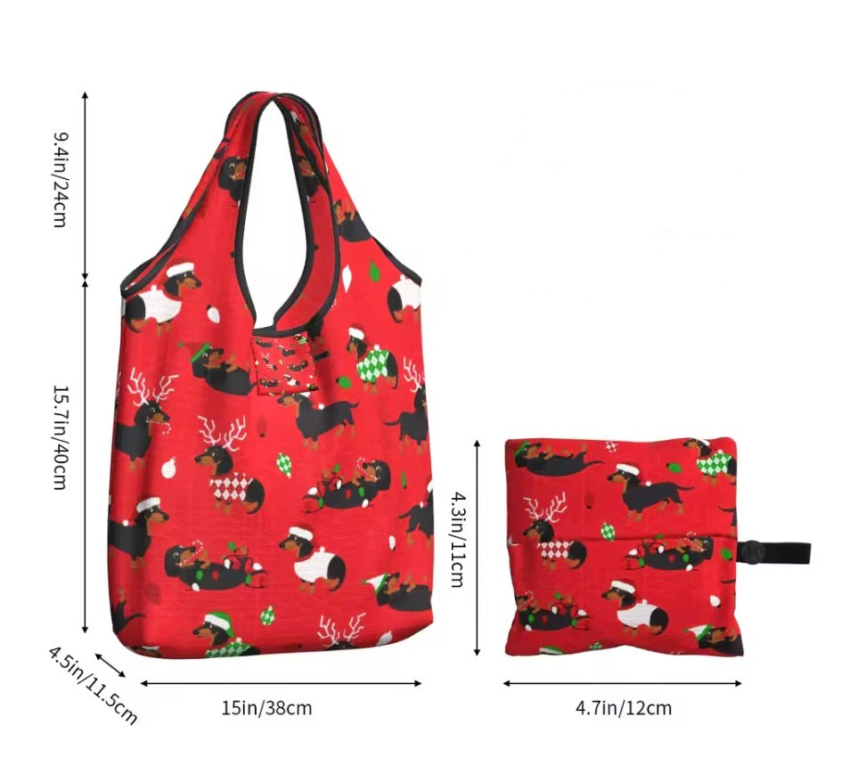 Holiday Dachshund Foldable Shopping Bag