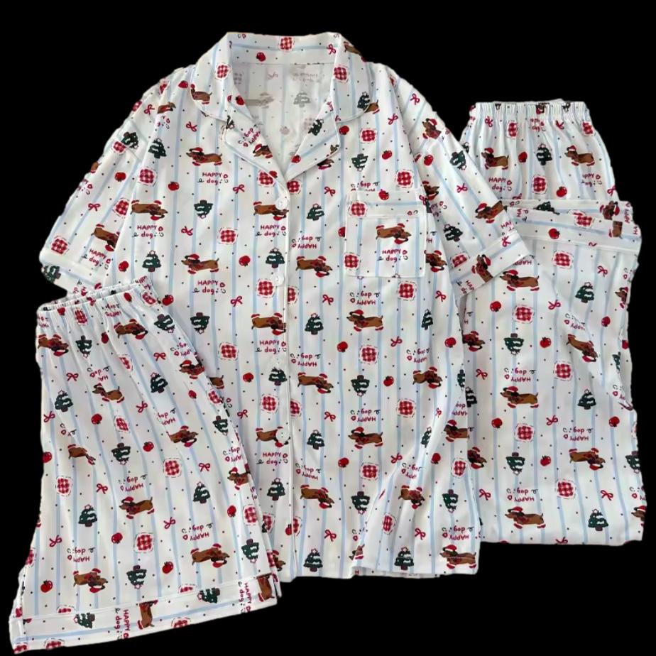 Santa Dachshund 3-Piece Pajama Set
