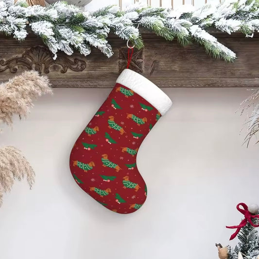 Red & Green Dachshund Print Stocking