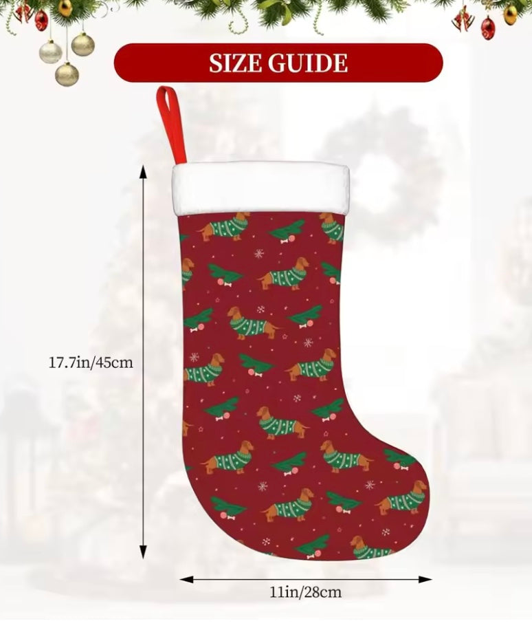 Red & Green Dachshund Print Stocking