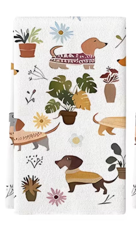 Retro Dachshund Dish Towels (Set of 2)