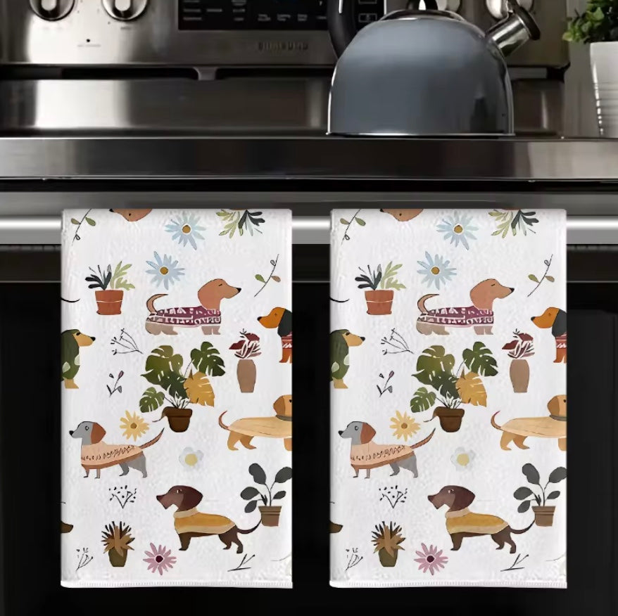 Retro Dachshund Dish Towels (Set of 2)