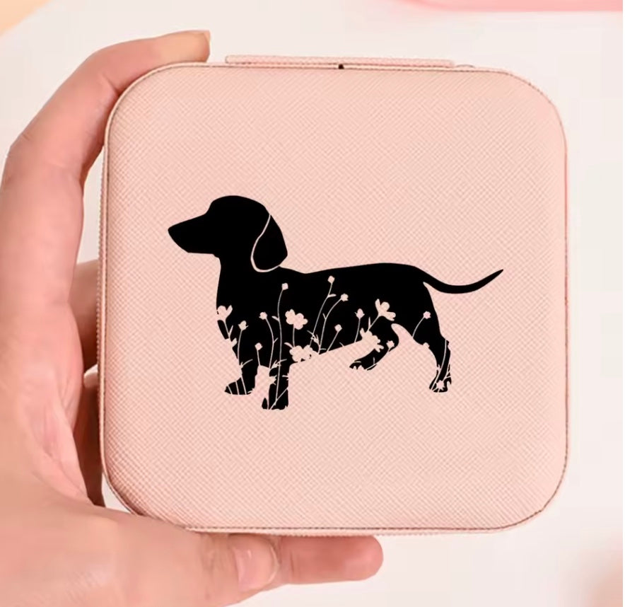 Travel Jewelry Box - Dachshund Flowers