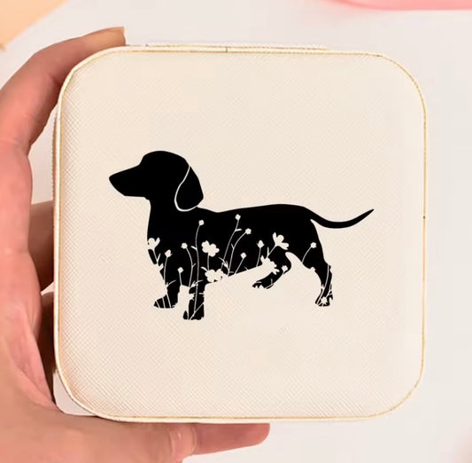 Travel Jewelry Box - Dachshund Flowers