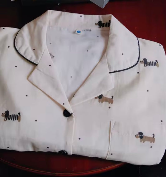 Dachshund White Short Summer Pajama Set