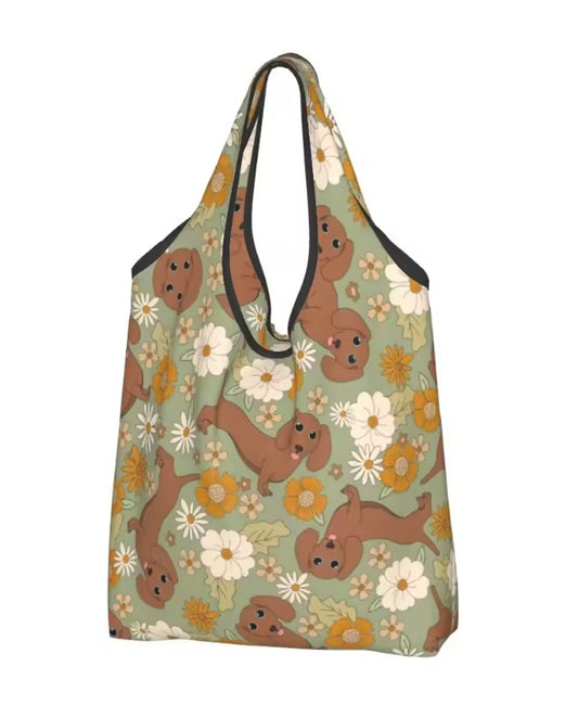 Retro Daisy Dachshund Shopping Bag