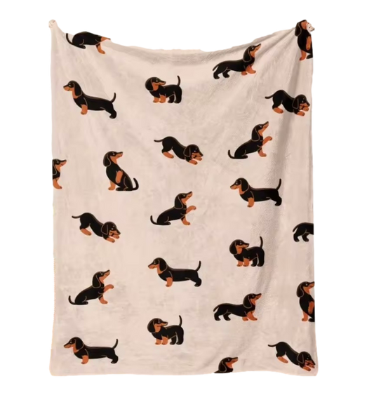 Plush Cream Dachshund Blanket