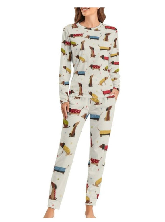 Two Piece Long Sleeve Dachshund Print Pajama Set