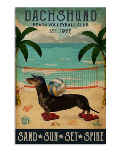 Retro Metal Sign - Dachshund Beach Volleyball