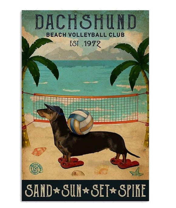 Retro Metal Sign - Dachshund Beach Volleyball