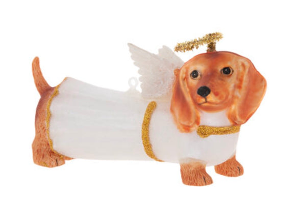 Glass Angel Dachshund Tree Ornament