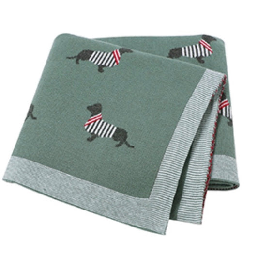 Green Knit Dachshund Blanket