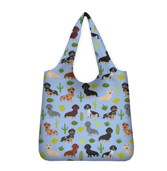 Light Blue Desert Dachshunds Foldable Reusable Shopping Bag