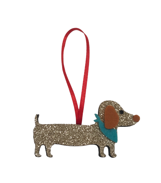 Gold Sparkly Dachshund Mini Tree Ornament
