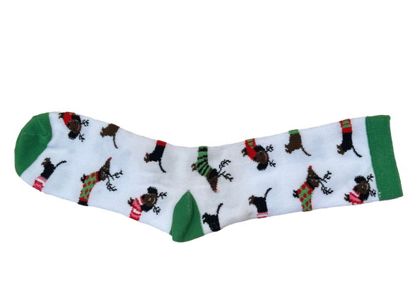 Ladies White Dachshund Crew Length Socks